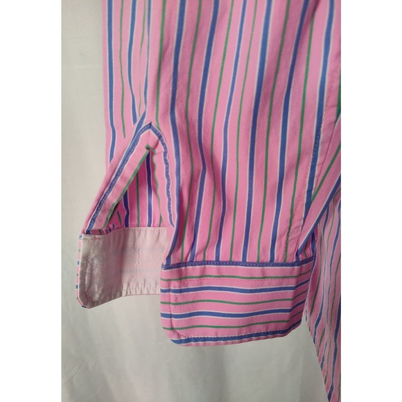 Lauren Ralph Lauren Button Up Shirt Half Sleeve Roll Cuff Collared Striped Large - Picture 4 of 9